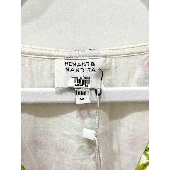 Hemant & Nandita Floral Puff Sleeve Babydoll Skater Mini Dress White Women's XS - Picture 5 of 6